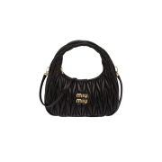 Miu Miu Wander Matelasse Nappa Leather Small Hobo Bag Black
