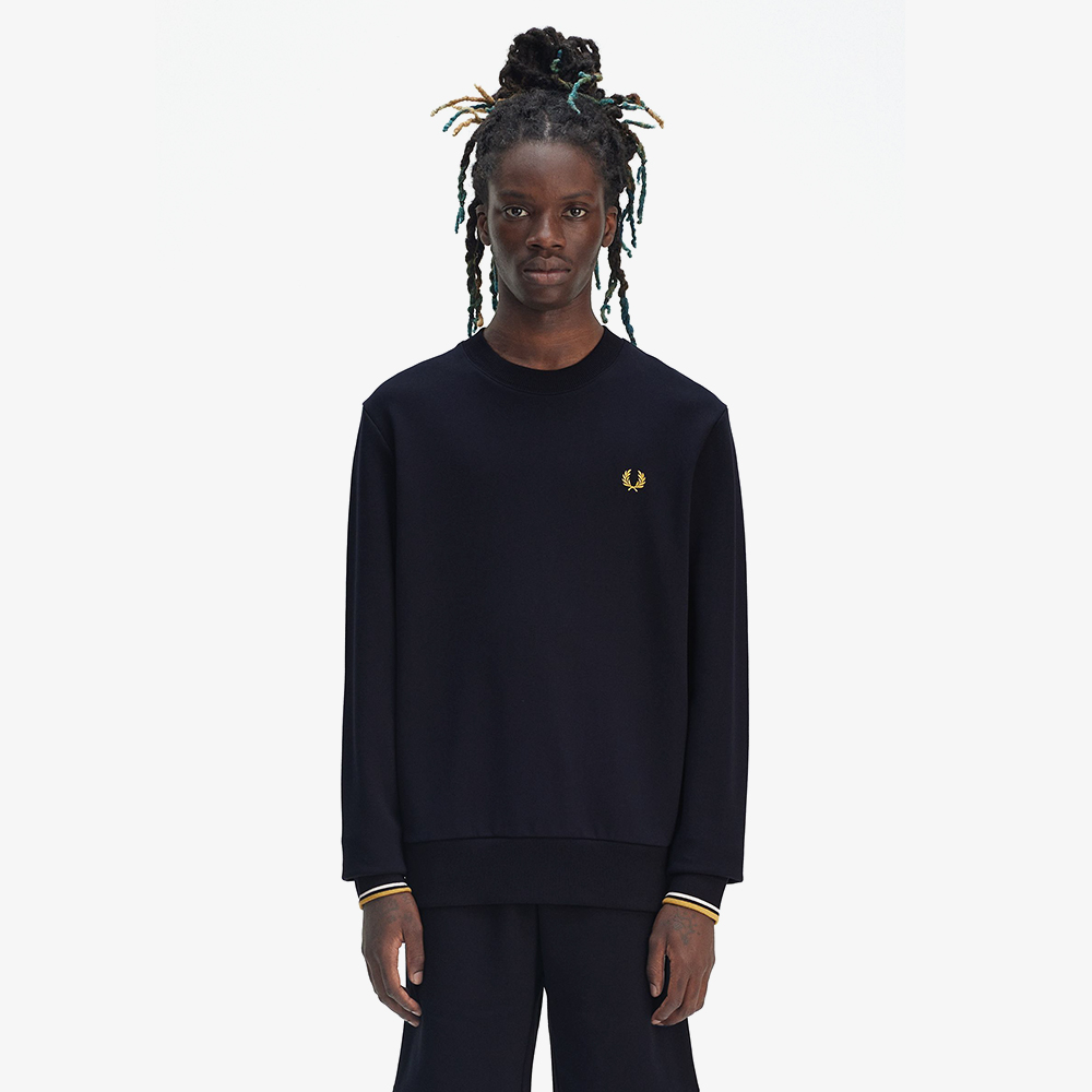프레드페리 크루넥 스웻셔츠 네이비/에크루/허니콤(Fred Perry Crew Neck Sweatshirt Navy/Ecru/Honeycomb) - 2