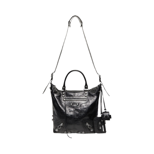 Balenciaga Arena Lambskin Aged Silver Hardware Le Cagole Medium Tote Bag Black