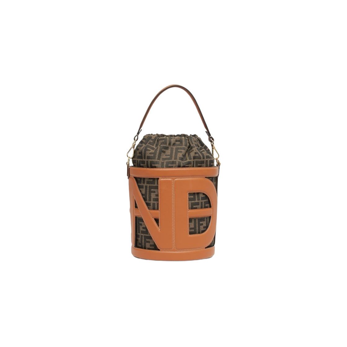 8BT364APESF1LEN Fendi Step Out Leather Midium Bucket Bag Brown - #3