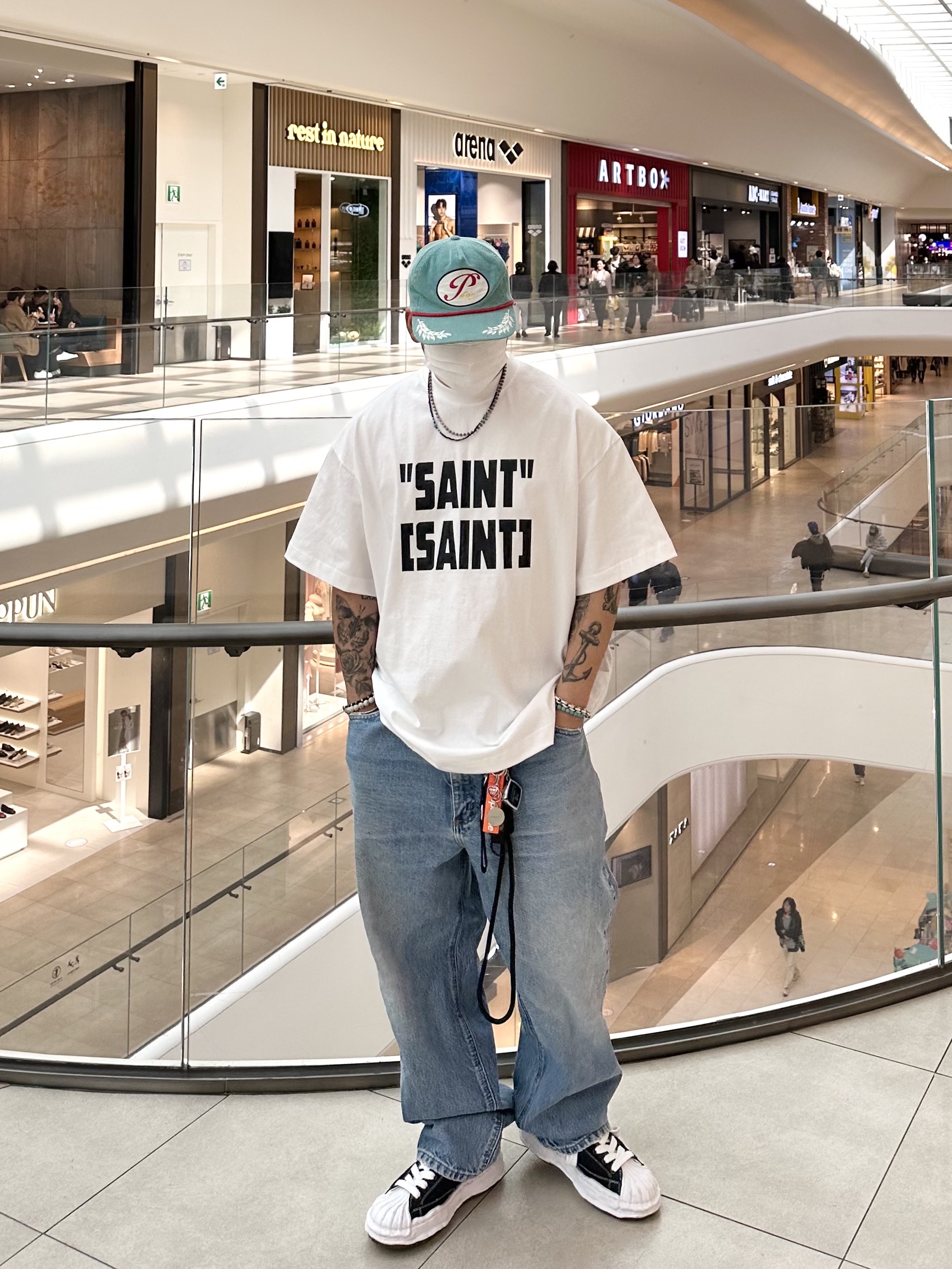 Maison Mihara Yasuhiro Blakey OG Sole Canvas Low-top Sneakers Black White, Peaceminusone 5 Panel Ball Cap #2 Mint 착용 스타일 - 3