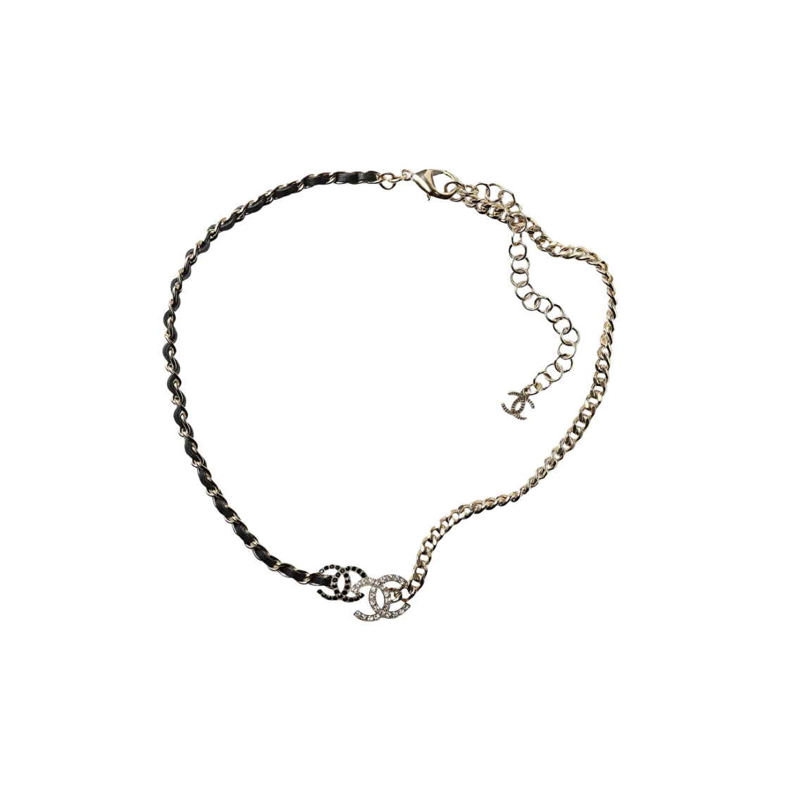 AB9278-B09009-NK077 (W) Chanel Necklace Metal Calfskin Diamante & Gold Black Crystal - 대표 이미지 #1