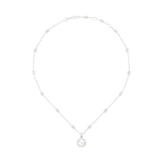 Gucci Interlocking G Pendant Flower Motif Chain Necklace Silver