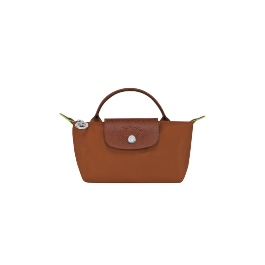 Longchamp Le Pliage Green Handle Pouch Brown Cognac