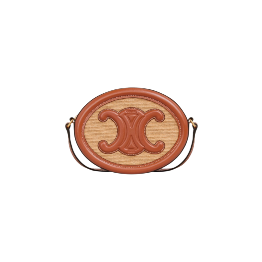 Celine Oval Bag Cuir Triomphe in Textile and Calfskin Natural Tan
