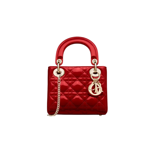 Dior Mini Lady Bag Patent Cannage Calfskin Cherry Red