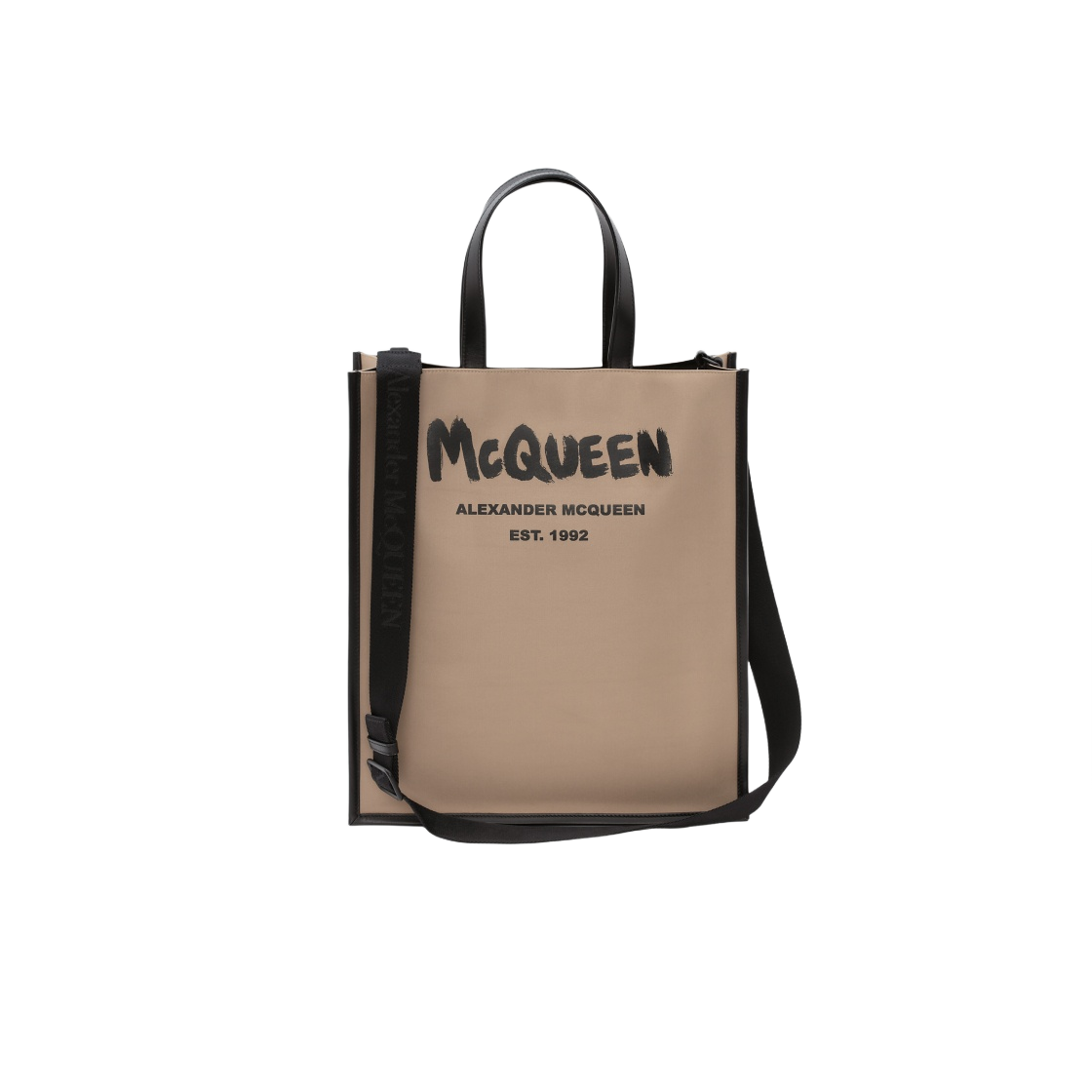 알렉산더 맥퀸 그래피티 엣지 노스/사우스 토트백 블랙 베이지