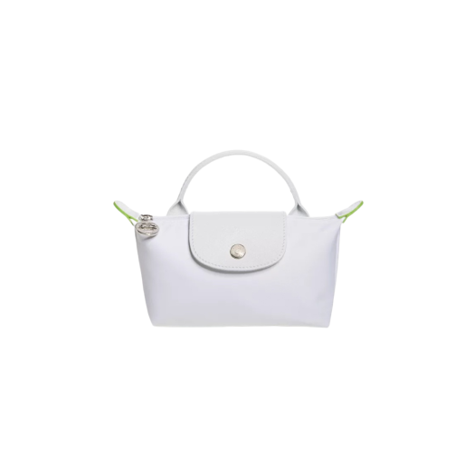 Longchamp Le Pliage Green Handle Pouch White
