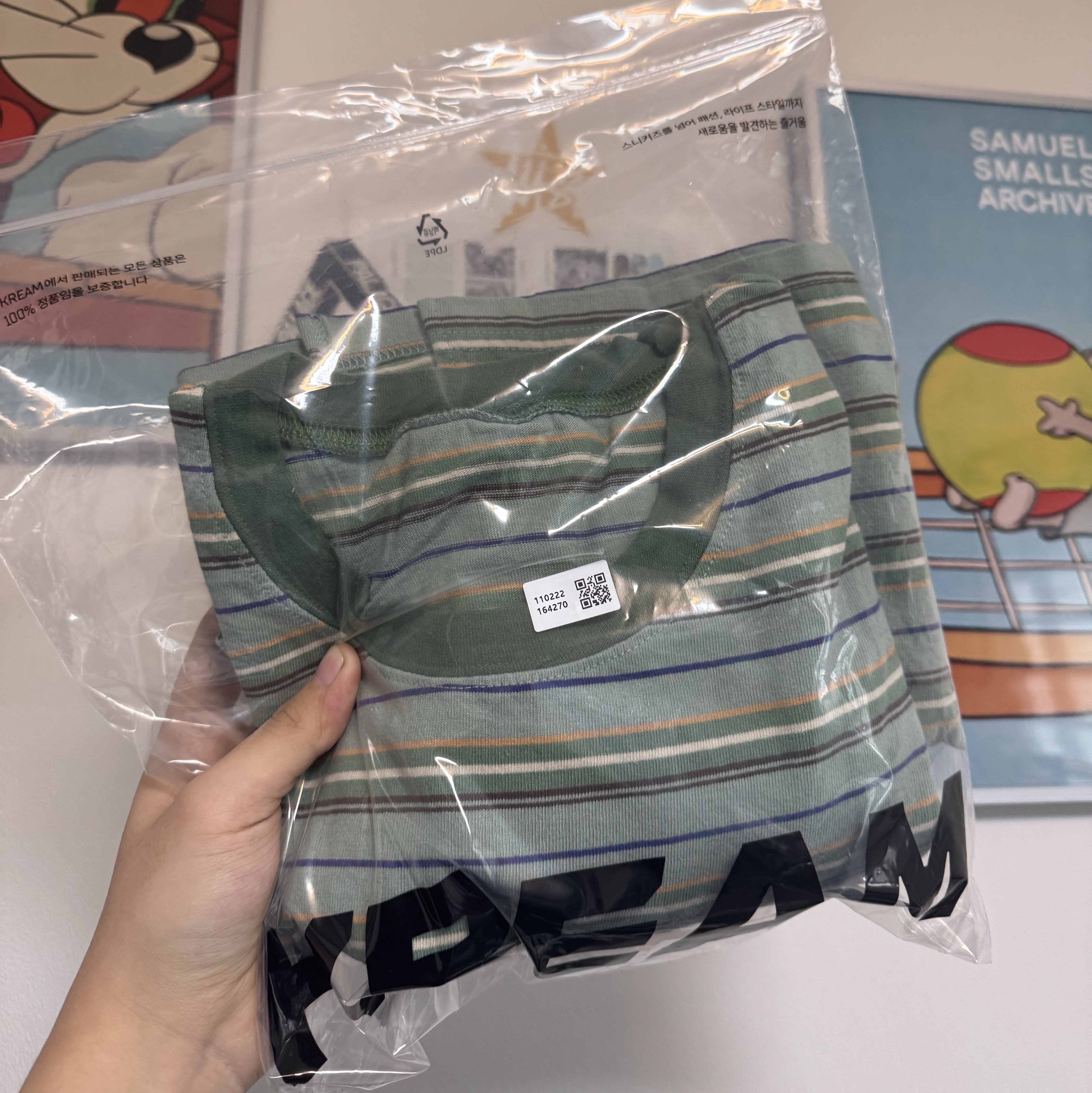 Kapital Multi Border Jersey Pennant T-Shirt 3Flags Mint Green 착용 스타일 - 1