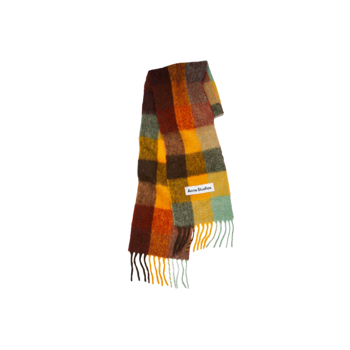 CA0084-BO9 Acne Studios Mohair Check Scarf Chestnut Brown Yellow Green - 대표 이미지 #1