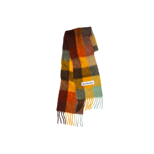 Acne Studios Mohair Check Scarf Chestnut Brown Yellow Green