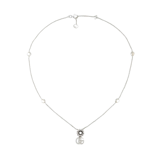 (W) Gucci GG Marmont Mother Of Pearl Necklace 925 Sterling Silver