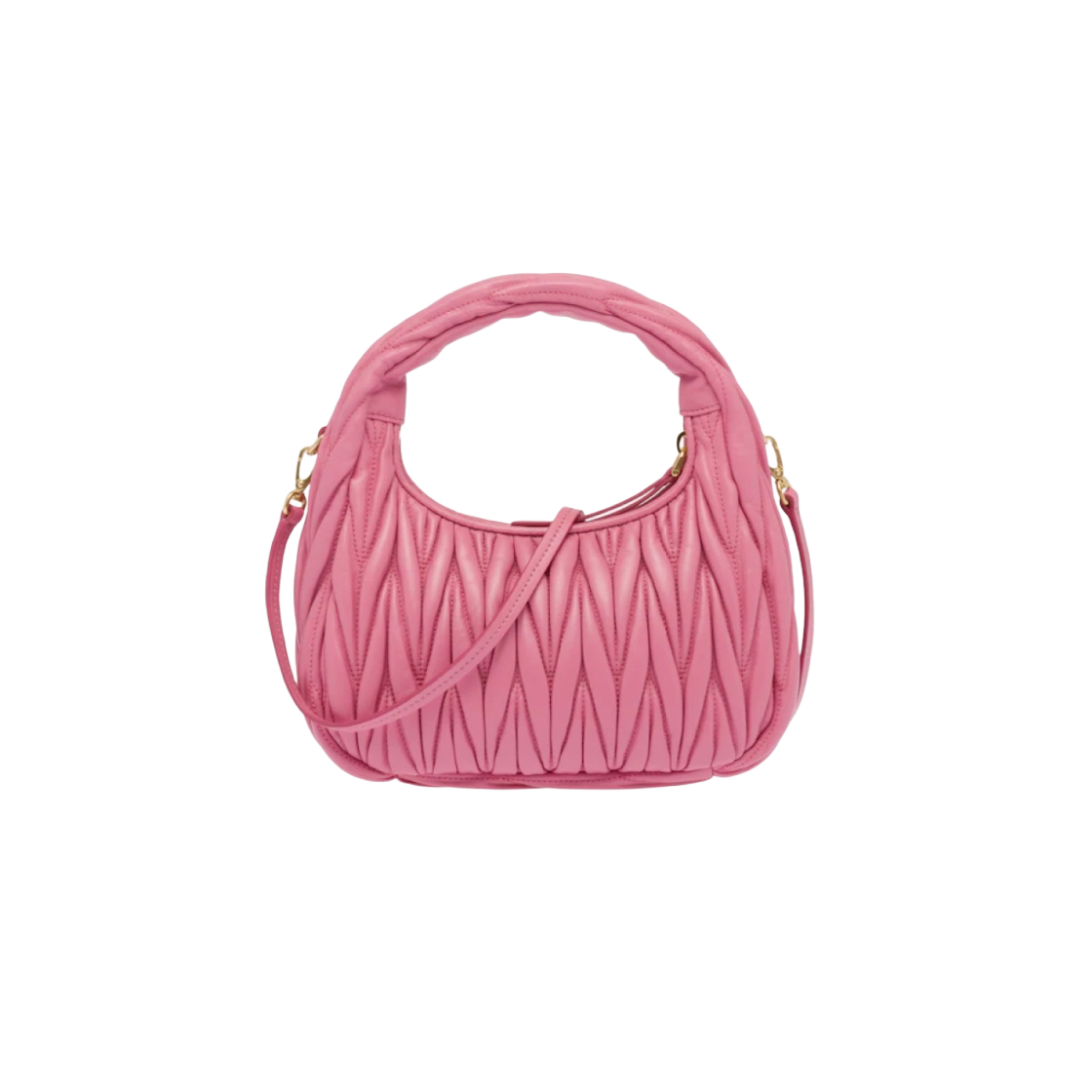 미우 미우 완더 마테라쎄 나파 레더 미니 호보백 베고니아 핑크(Miu Miu Wander Matelasse Nappa Leather Mini Hobo Bag Begonia Pink) - 3