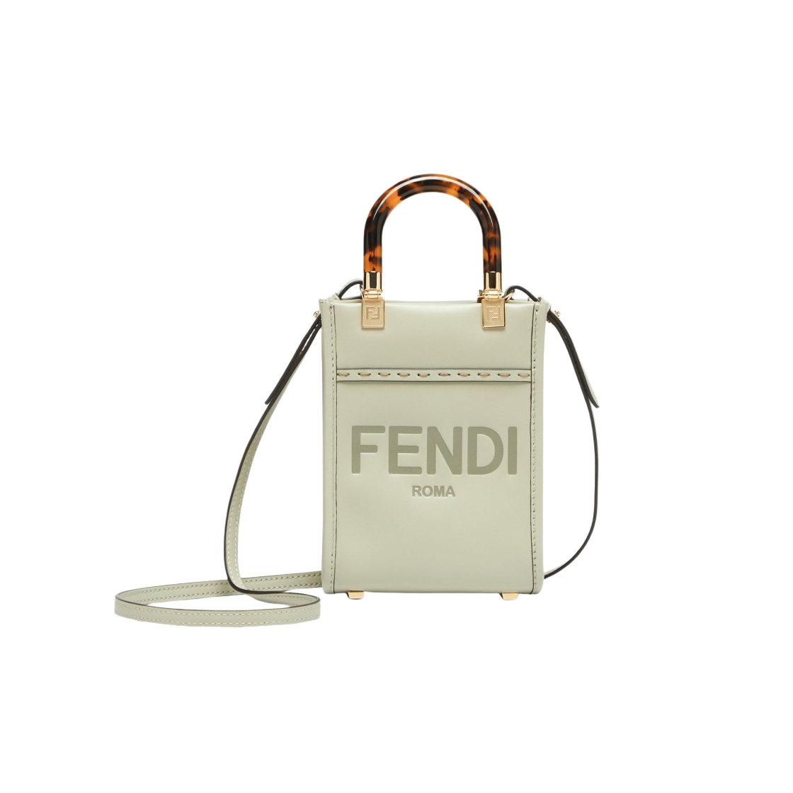 8BS051ABVLF1K3B Fendi Mini Sunshine Shopper Leather Bag Green