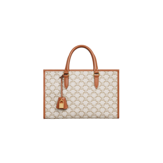Celine Mini Horizontal Cabas in Triomphe Canvas and Calfskin White