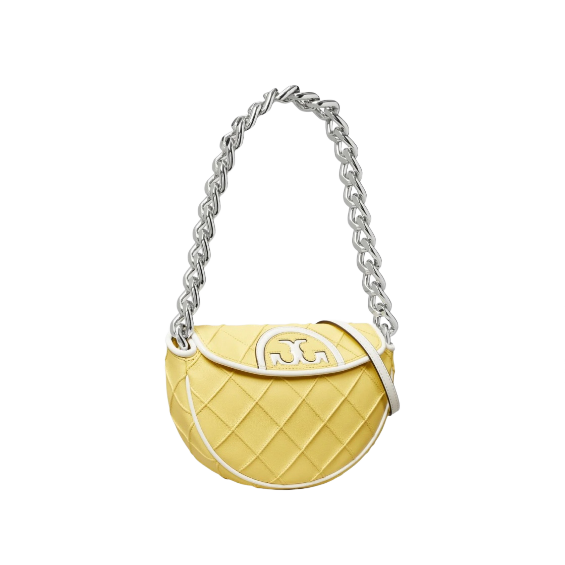 토리버치 미니 플래밍 소프트 페이턴트 보더 크레센트 백 빈티지 레몬 옵틱 화이트(Tory Burch Mini Fleming Soft Patent Border Crescent Bag Vintage Lemon Optic White) - 2