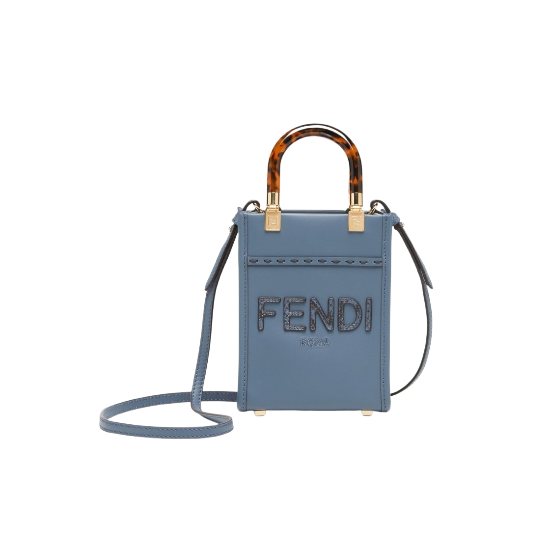 8BS051AHN5F199A Fendi Sunshine Mini Leather Elaphe Shopper Bag Blue