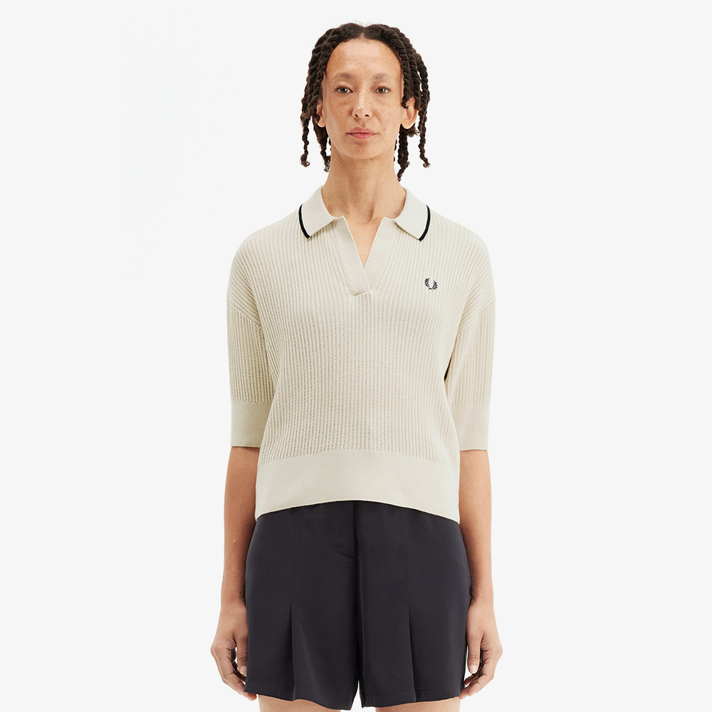 프레드페리 우먼즈 오픈 칼라 메시 니트 셔츠 오트밀(Fred Perry Womens Open-Collar Mesh Knit Shirt Oatmeal) - 2