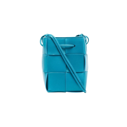 Bottega Veneta Mini Leather Cassette Bucket Bag Blue Print