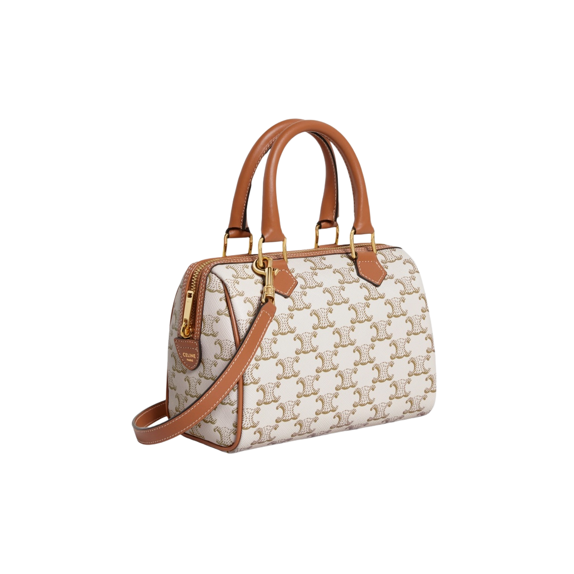 197582CAS-01BC Celine Small Boston in Triomphe Canvas and Calfskin White - #2