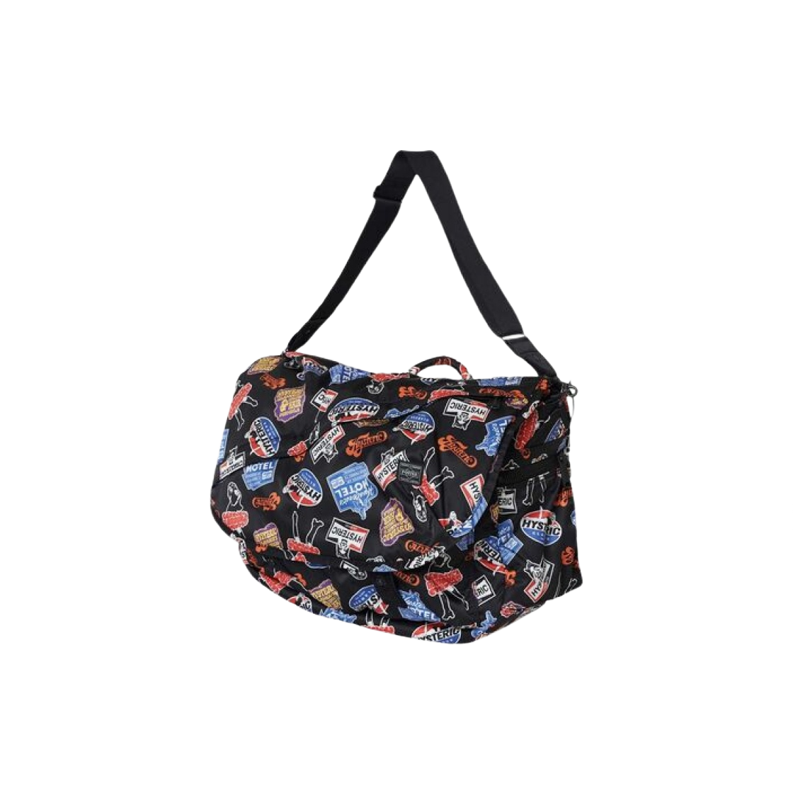 포터 x 히스테릭 글래머 클래식 스티커 패턴 메신저백 블랙(Porter x Hysteric Glamour Classic Stickers Pattern Messenger Bag Black)