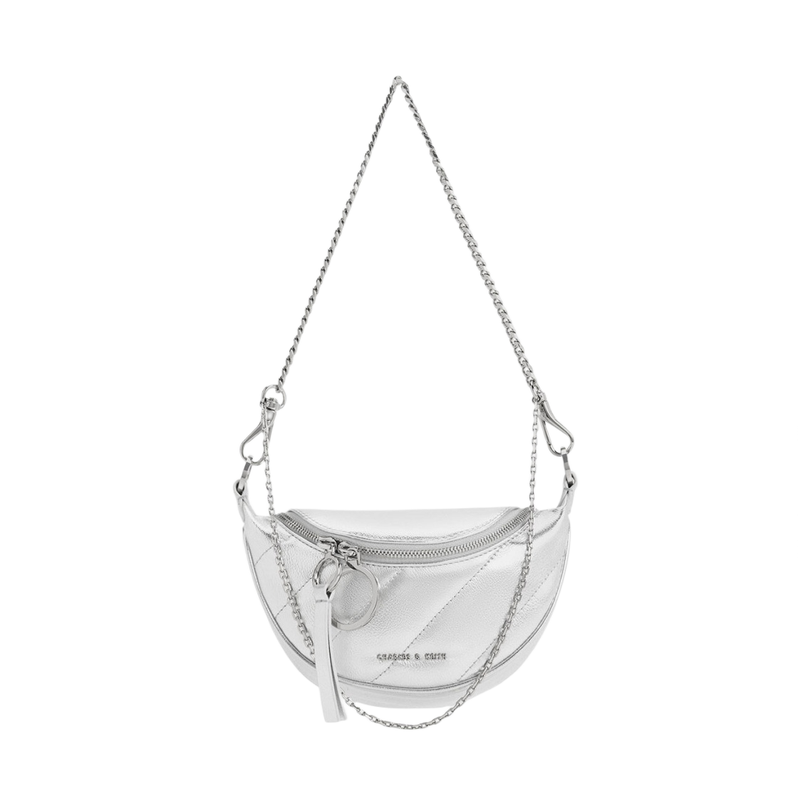 찰스앤키스 필로미나 메탈릭 하프문 크로스바디백 실버(Charles & Keith Philomena Metallic Half-Moon Crossbody Bag Silver)