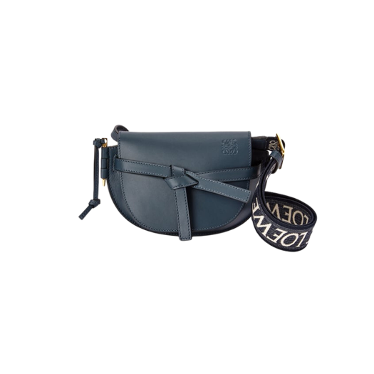 Loewe Mini Gate Dual Bag in Soft Calfskin and Jacquard Onyx Blue