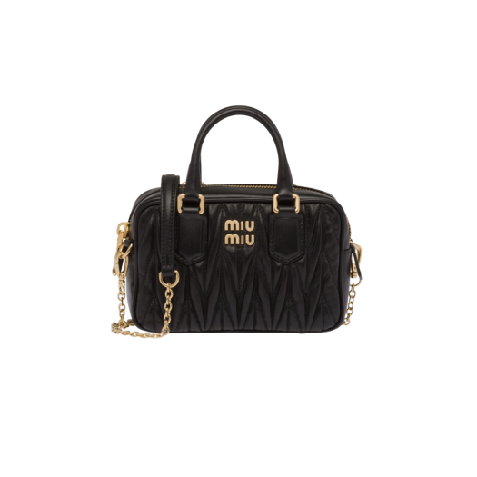 Miu Miu Matelasse Nappa Leather Top Handle Mini Bag Black