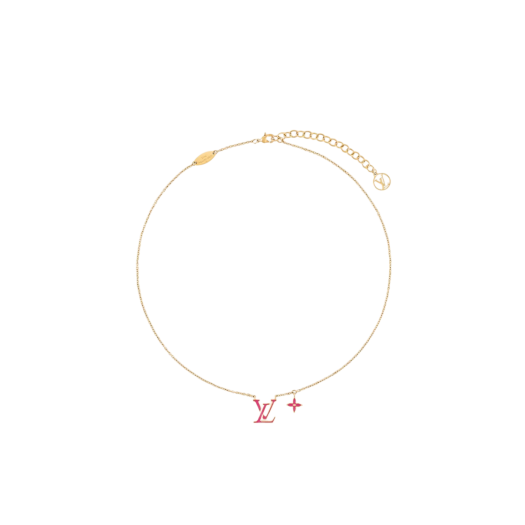(W) Louis Vuitton LV Iconic Enamel Necklace Gold Fuchsia