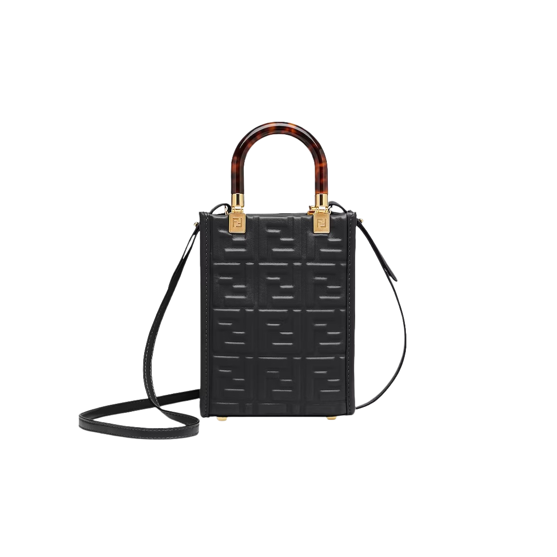 8BS051AMCIF0KUR Fendi Sunshine Shopper Leather Mini Bag Black - 대표 이미지 #1