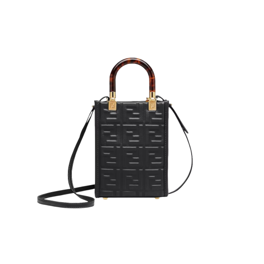 Fendi Sunshine Shopper Leather Mini Bag Black