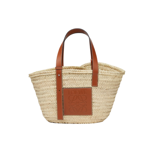 Loewe Basket Bag in Palm Leaf and Calfskin Natural Tan