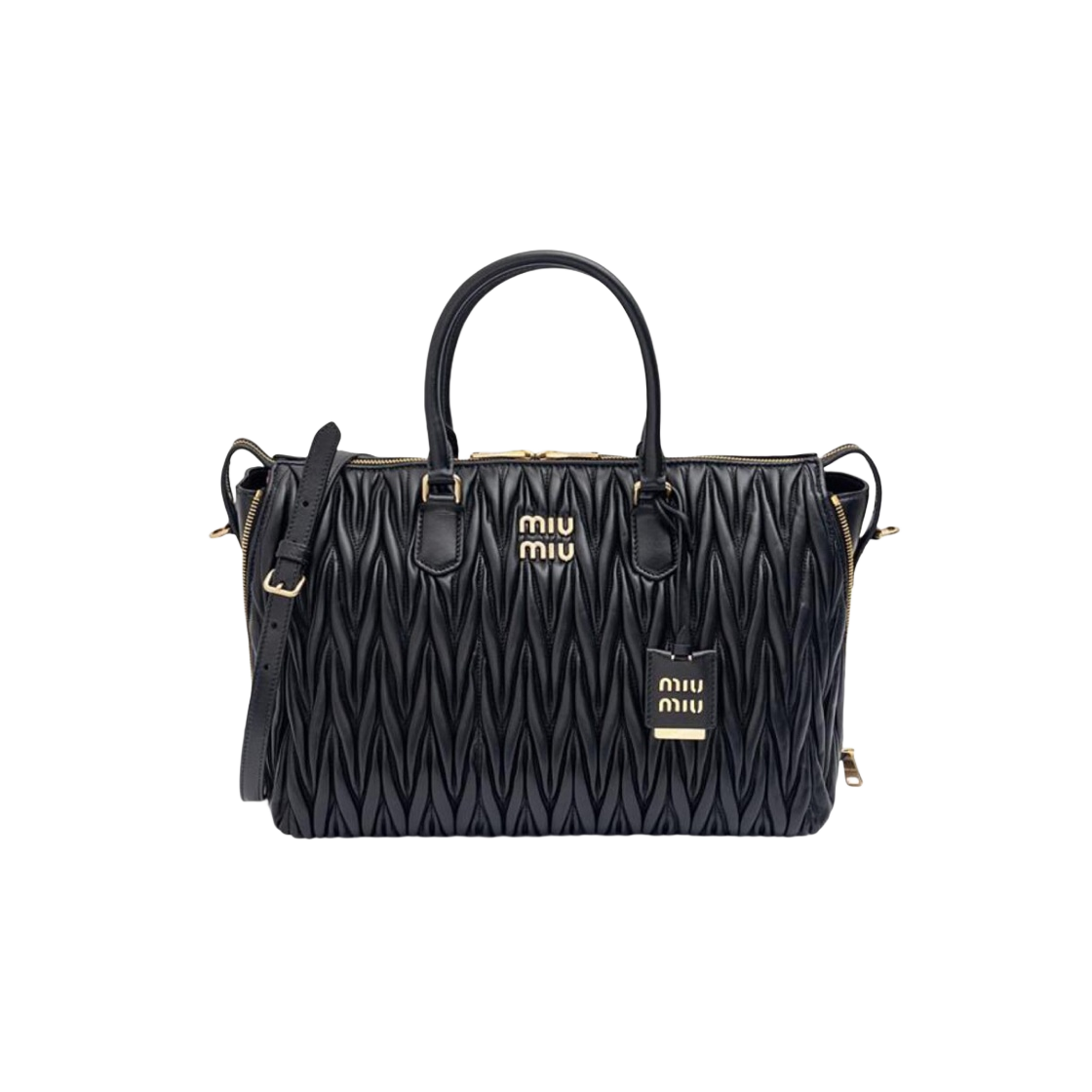 5BB131-N88-F0002 Miu Miu Matelasse Nappa Leather Handbag Black - 대표 이미지 #1