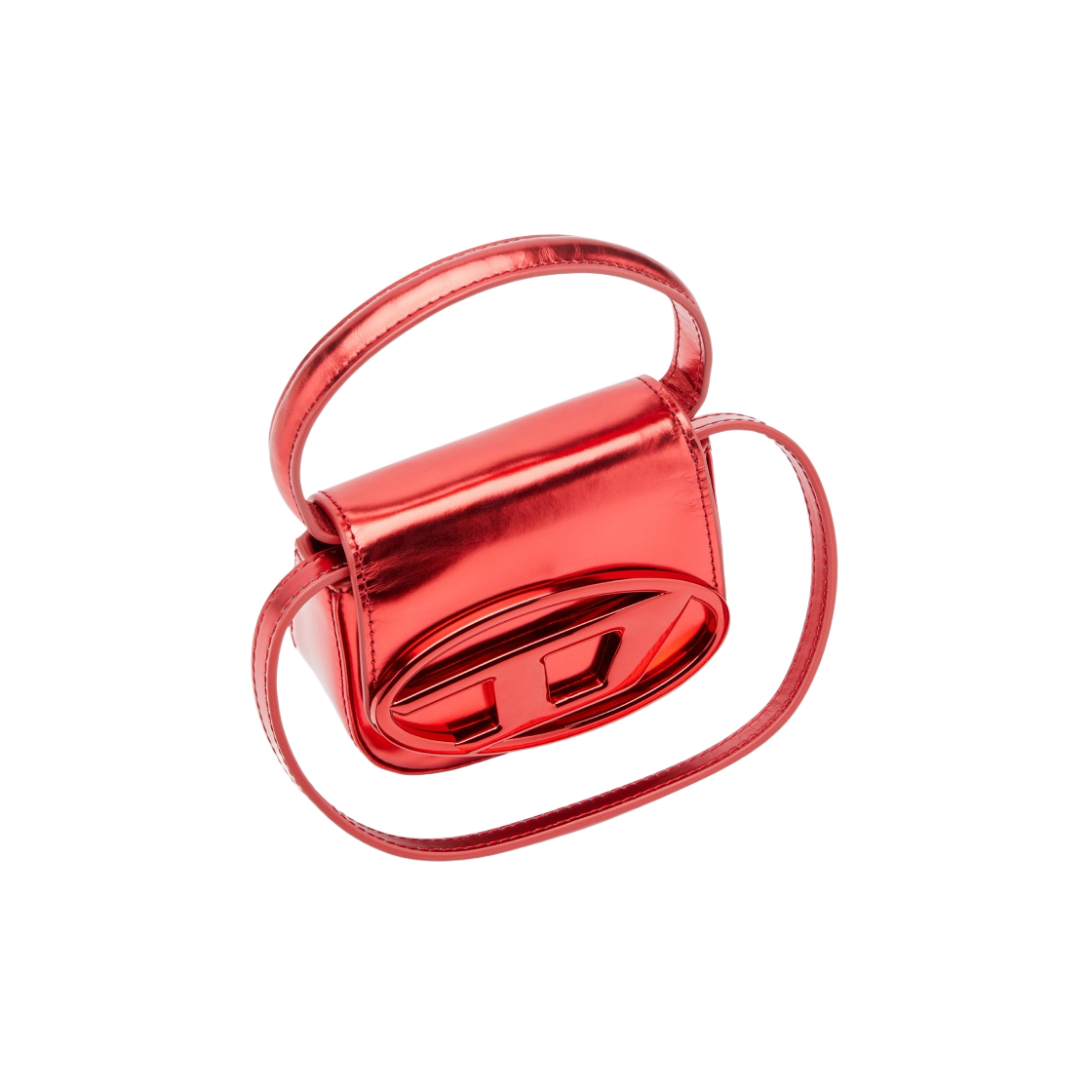 디젤 1DR 미니백 인 미러드 레더 레드(Diesel 1DR Mini Bag in Mirrored Leather Red) - 4