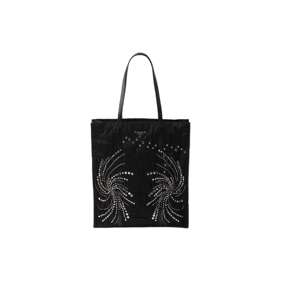 1BG457-2CZM-F0002 Prada Large Re-Nylon Patchwork Tote Bag with Embroidery Black