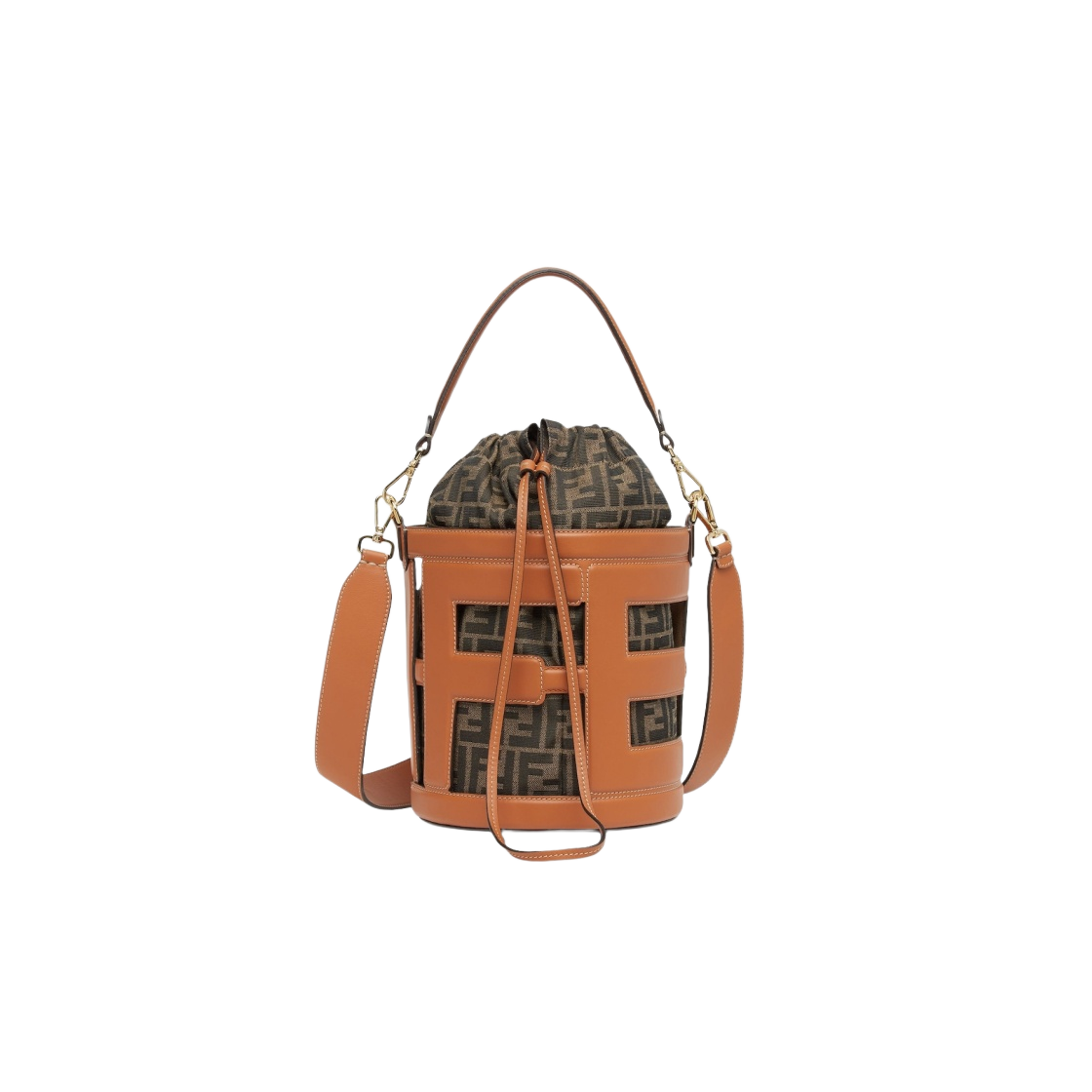 8BT364APESF1LEN Fendi Step Out Leather Midium Bucket Bag Brown - #2