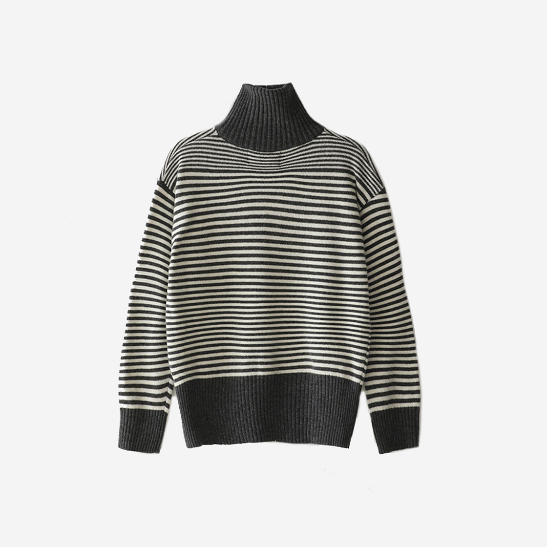 블루 선플라워 메리노 울 스트라이프 하프 집업 그레이(Blue Sunflower Merino Wool Stripe Half Zip-Up Grey) - 3