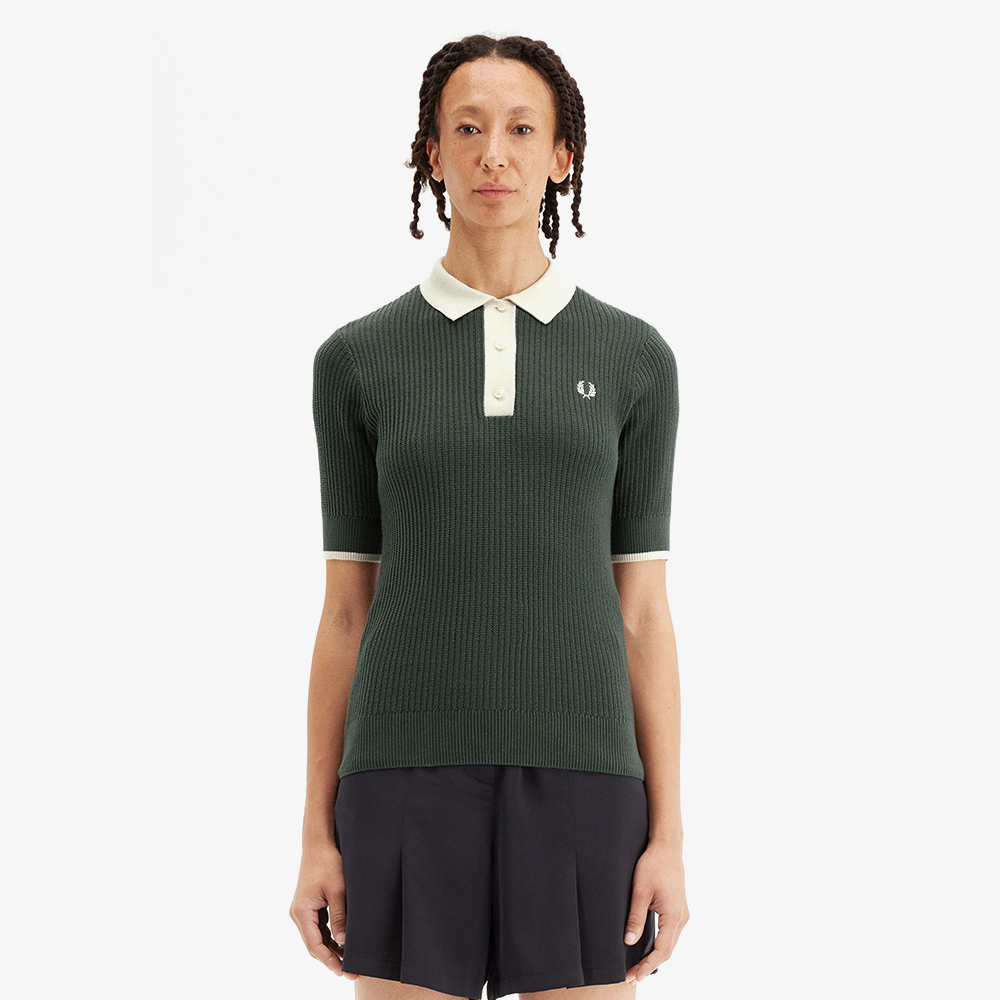 프레드페리 우먼즈 메시 니트 폴로 셔츠 코트 그린(Fred Perry Womens Mesh Knit Polo Shirt Court Green) - 2