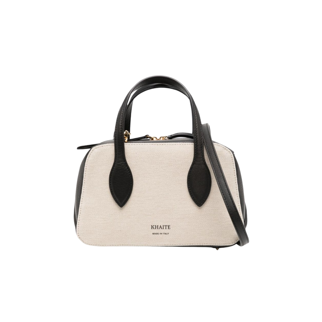 H3024-717-367 Khaite Small Maeve Panelled Crossbody Bag in Canvas Leather White Black