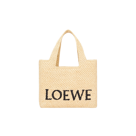 Loewe Small Font Tote Bag in Raffia Natural
