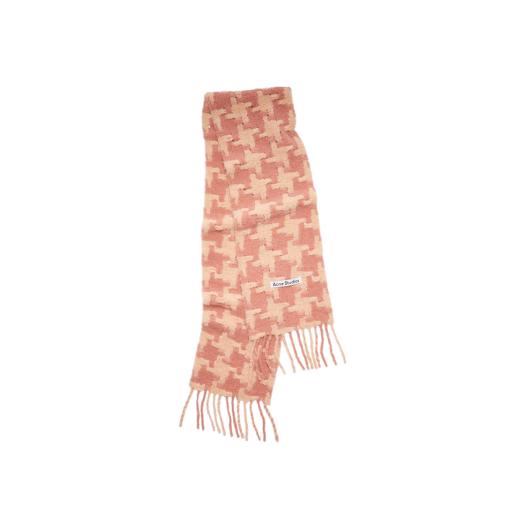 Acne Studios HoundStooth Alpaca Fringe Scarf Dusty Pink Pink
