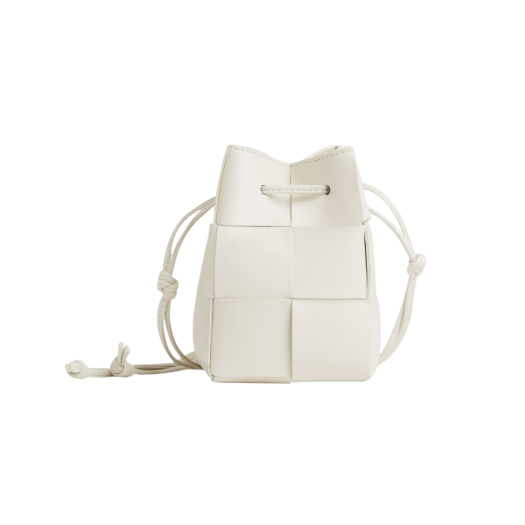 Bottega Veneta Mini Leather Cassette Bucket Bag White
