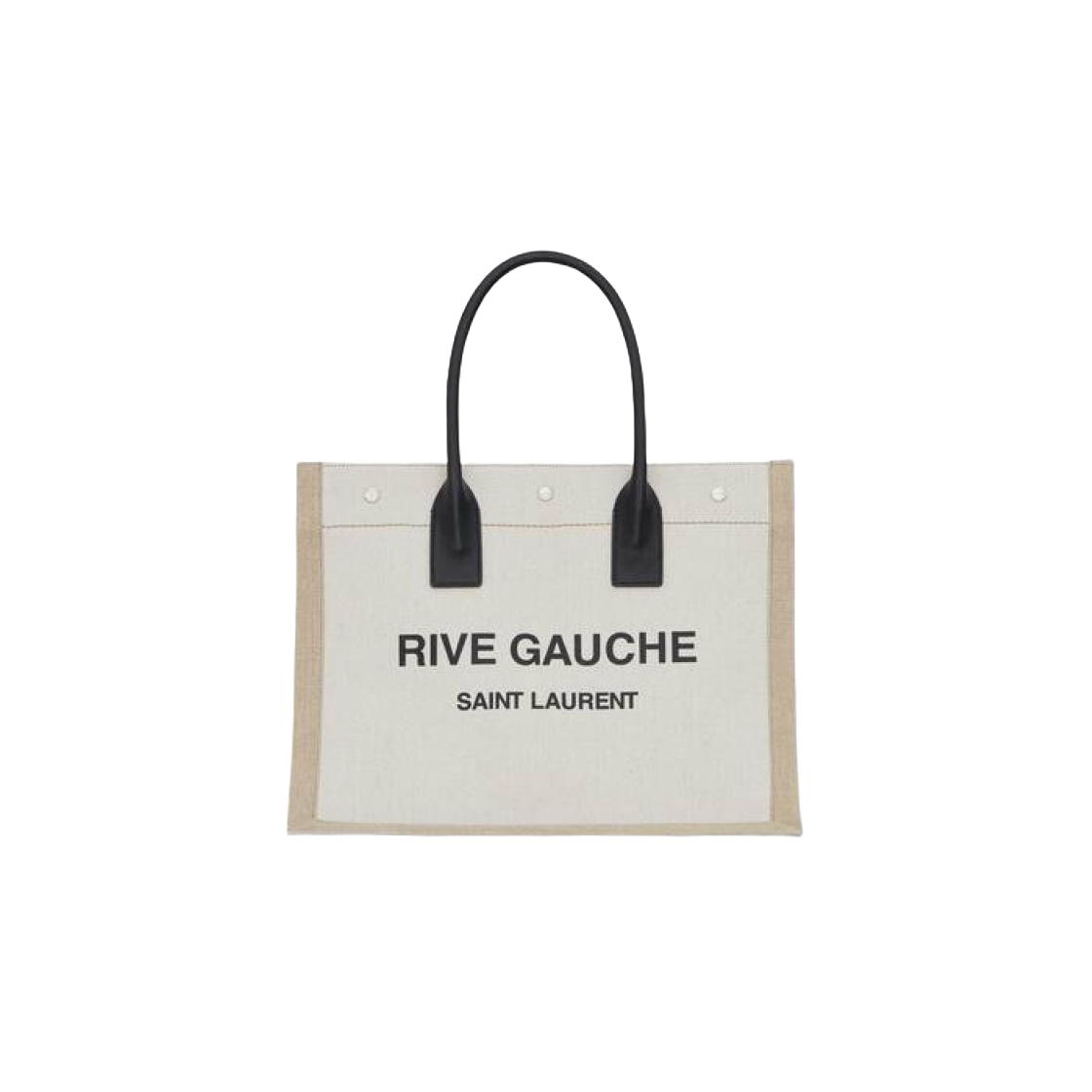 617481-FAABR-9054 Saint Laurent Rive Gauche Small Tote Bag in Linen Leather Grege Black Natural