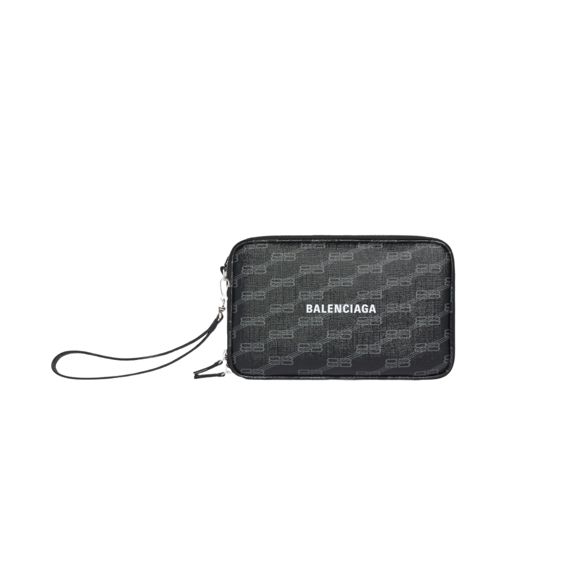 발렌시아가 시그니쳐 핸들 파우치 로고 BB 모노그램 코티드 캔버스 블랙(Balenciaga Signature Pouch with Handle BB Monogram Coated Canvas Black) - 1