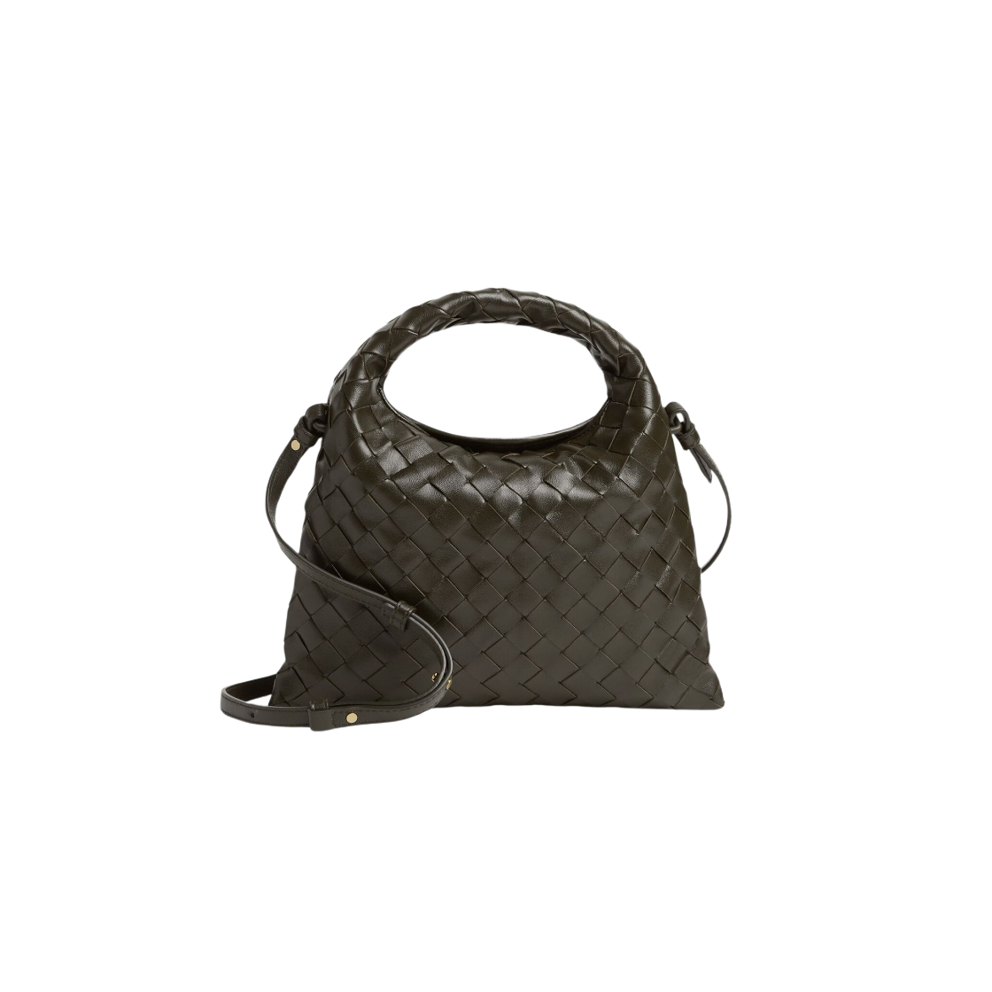 777586V3IV13391 Bottega Veneta Intrecciato Leather Mini Hop Crossbody Bag Khaki - 대표 이미지 #1