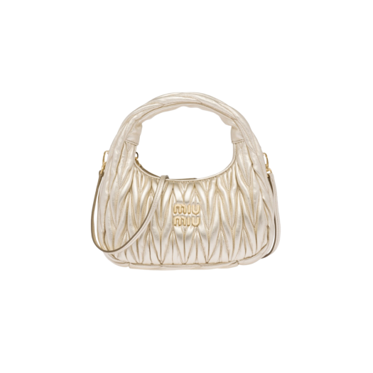 Miu Miu Wander Matelasse Nappa Leather Mini Hobo Bag Pyrite