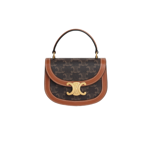 Celine Mini Besace Clea in Triomphe Canvas Calfskin Tan