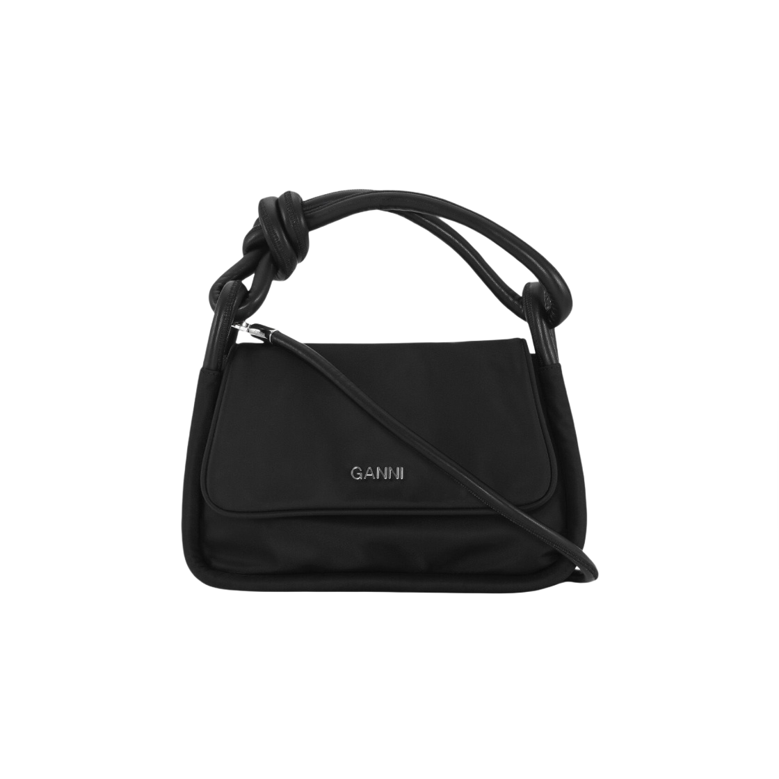 A4745-099 Ganni Knot Flap Over Bag Black