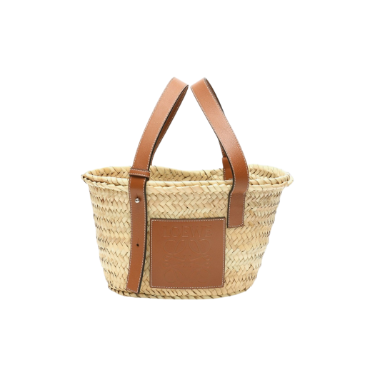 Loewe Small Basket Bag in Palm Leaf and Calfskin Natural Tan