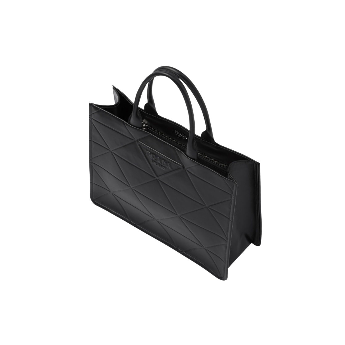 프라다 레더 토트백 탑스티칭 블랙(Prada Leather Tote Bag Topstitching Black) - 2